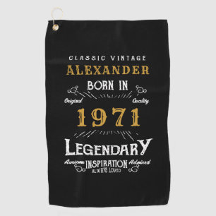 Personalized 50th Birthday Born 1971 Vintage Black Golf Towel