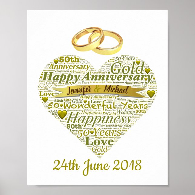 Personalized 50th Wedding Anniversary Word Art Poster (Front)