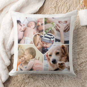 Personalized 5 Photo Collage Heart Picture Cushion