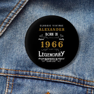 Personalized 60th Birthday Born 1966 Vintage Black 3 Cm Round Badge