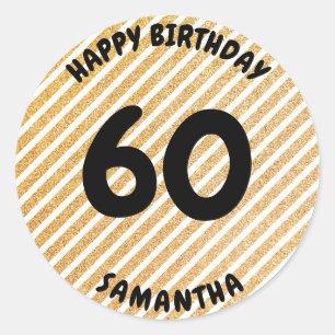 Personalized 60th Birthday Gold Glitter Retro Classic Round Sticker