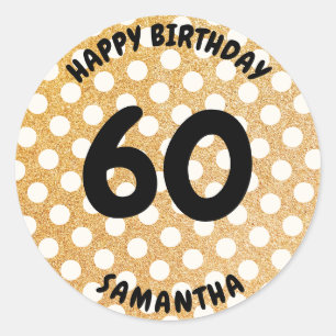Personalized 60th Birthday Gold Glitter Retro Classic Round Sticker