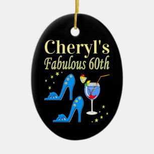 PERSONALIZED 60TH BIRTHDAY PARTY GIRL CERAMIC TREE DECORATION