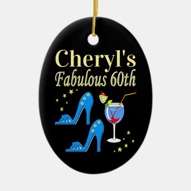 PERSONALIZED 60TH BIRTHDAY PARTY GIRL CERAMIC TREE DECORATION (Front)