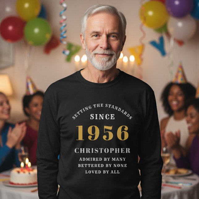 Personalized 70th Birthday 1956 Add Name T-Shirt (Born 1956 long sleeve t-shirt. Party background.)