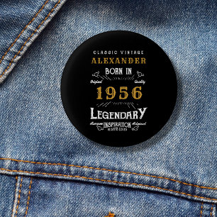 Personalized 70th Birthday Born 1956 Vintage Black 3 Cm Round Badge