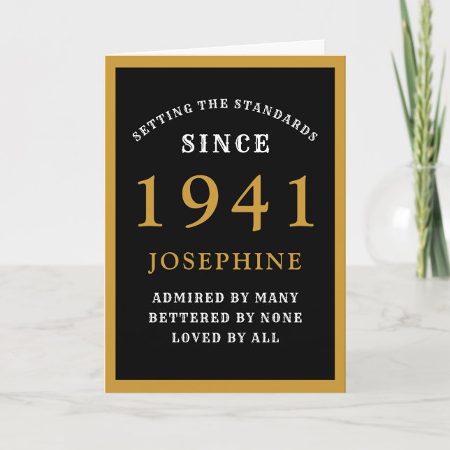 Personalized 80th Birthday 1941 Black Gold Chic Card (Front)