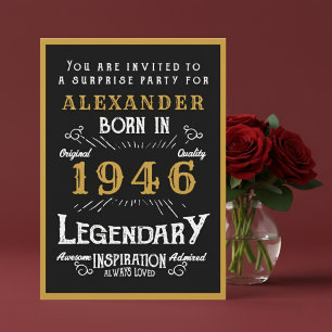 Personalized 80th Birthday 1946 Black Gold Legend Invitation