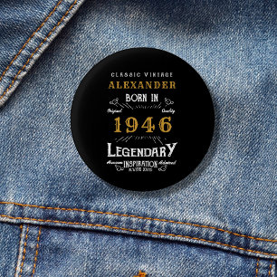 Personalized 80th Birthday Born 1946 Vintage Black 3 Cm Round Badge