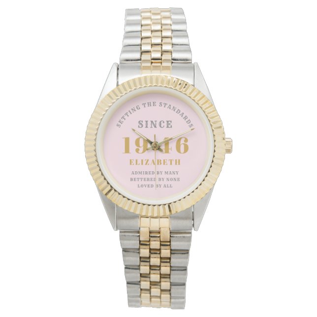 Personalized 80th Birthday Chic Pink Gold Woman's Watch (Front)
