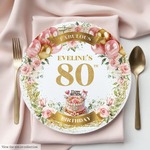 Personalized 80th Birthday Plates Boho Watercolor