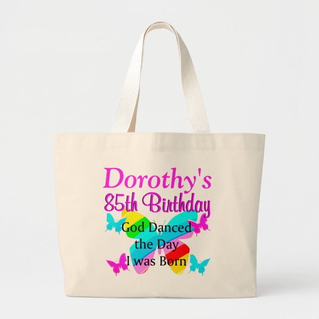 PERSONALIZED 85TH BUTTERFLY RAINBOW TOTE BAG (Front)