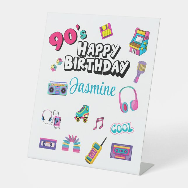 Personalized 90’s Themed Happy Birthday Table Sign (Front)