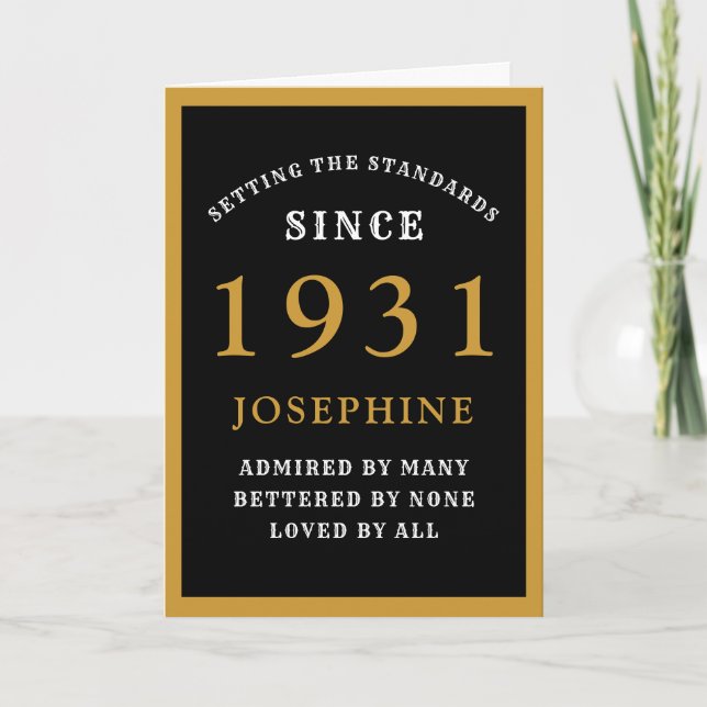 Personalized 90th Birthday 1931 Black Gold Chic Card (Front)