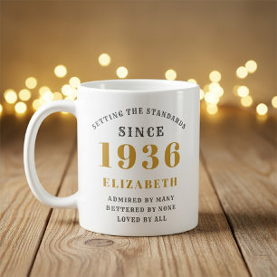 Personalized 90th Birthday 1936 Add Name Elegant Coffee Mug
