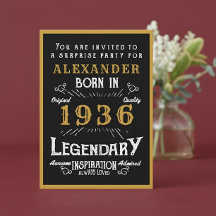 Personalized 90th Birthday 1936 Black Gold Legend Invitation