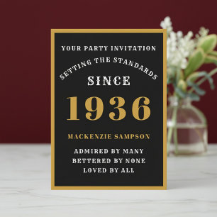 Personalized 90th Birthday 1936 Elegant Black Gold Invitation