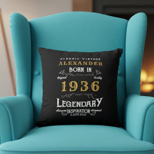 Personalized 90th Birthday Born 1936 Legend Black Cushion
