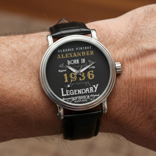 Personalized 90th Birthday Born 1936 Vintage Black Watch