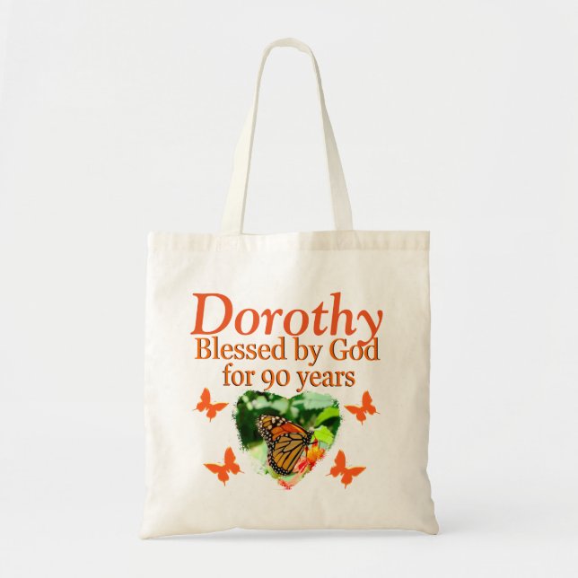 PERSONALIZED 90TH BIRTHDAY BUTTERFLY TOTE BAG (Front)