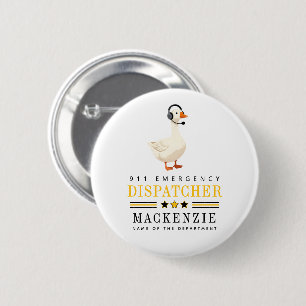 Personalized 911 Dispatcher Goose With Headset 6 Cm Round Badge