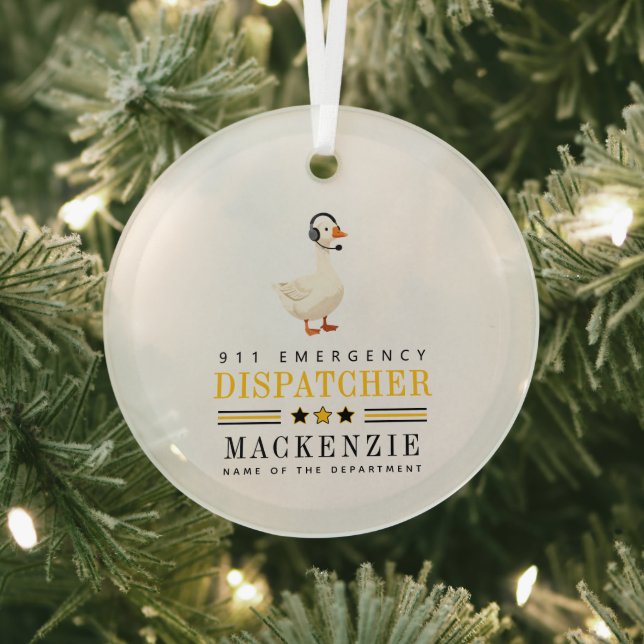 Personalized 911 Dispatcher Goose With Headset Glass Tree Decoration (Insitu)