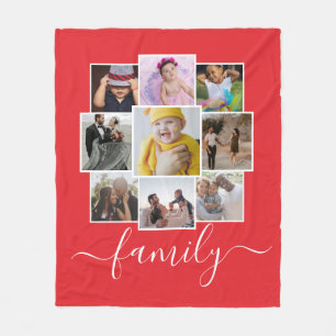 Personalized 9 Photo and Text Photo Collage Family Fleece Blanket