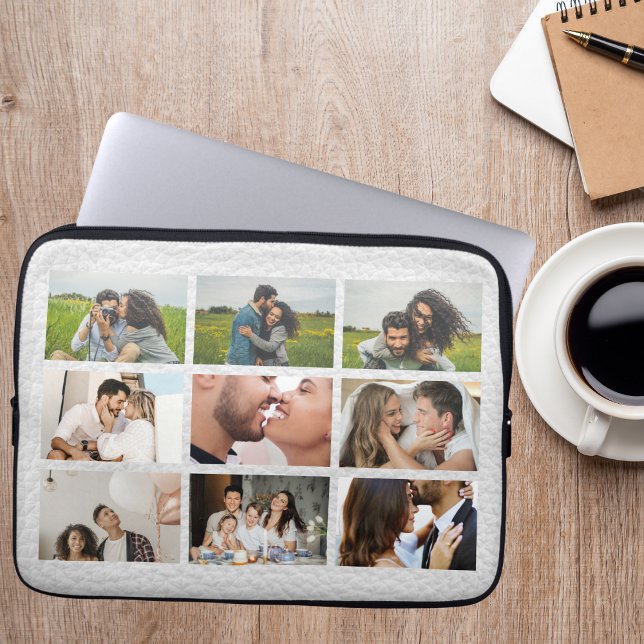 Personalized 9 Photo Collage Modern white Leather  Laptop Sleeve (Creator Uploaded)