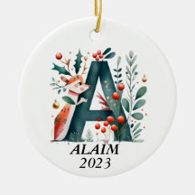 Personalized "A" Initial Christmas Ornament