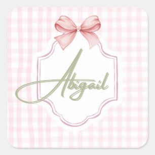 Personalized Abigail Baby Girl Nursery Bow&Gingham Square Sticker
