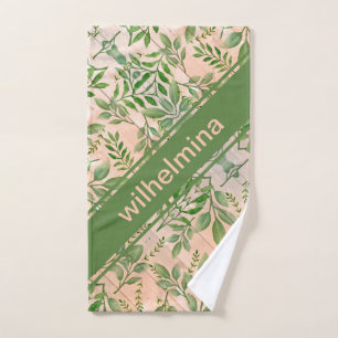 Personalized Abstract July Leaves on Wood Hand Towel