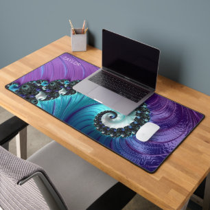Personalized Abstract Purple Turquoise Fractal Desk Mat