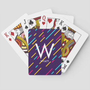 Personalized Abstract Retro 80s Monogram Colorful Playing Cards