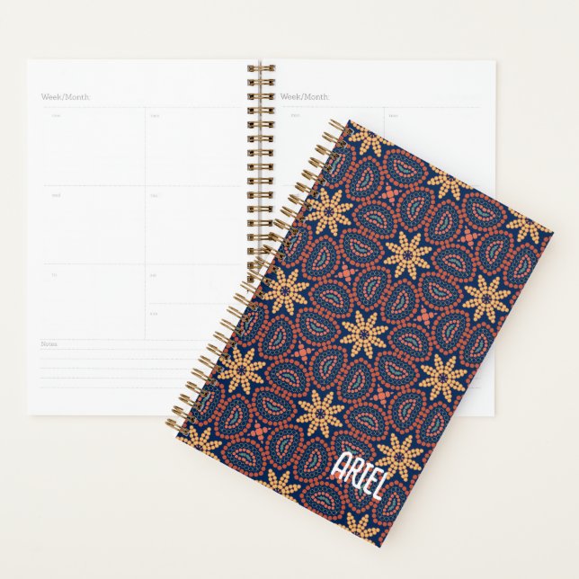 Personalized Abstract Retro Floral Pattern Planner (Display)
