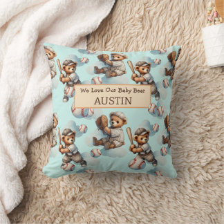 Personalized Accent Pillow– Watercolor Teddy Bears Cushion