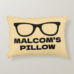Personalized accent pillow with black spectacles