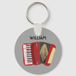 Personalized Accordion Players Red and Gray Key Ring