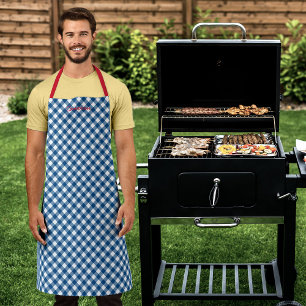 Personalized Add Your Name Blue Gingham Apron