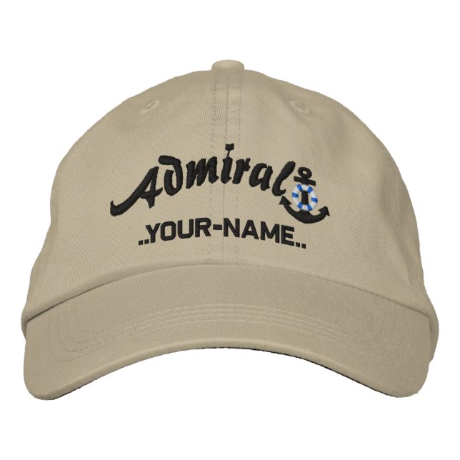 Personalized Admiral Lifesaver Anchor Name Black Embroidered Hat (Front)
