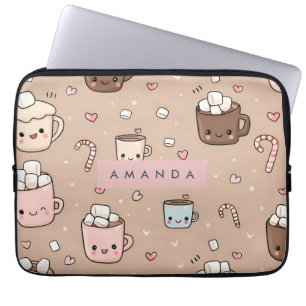 Personalized Adorable Cozy Hot Cocoa Pattern Laptop Sleeve