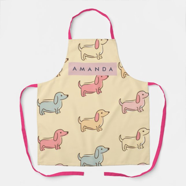 Personalized Adorable Dachshund Dog Pattern Apron (Front)