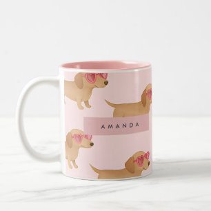 Personalized Adorable Dachshund Dog Two-Tone Coffee Mug