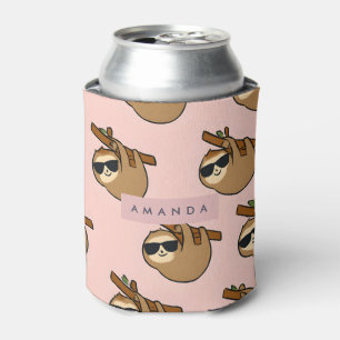Personalized Adorable Sloth with Glasses Pattern Can Cooler