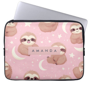 Personalized Adorable Sloth with Star Pattern Laptop Sleeve