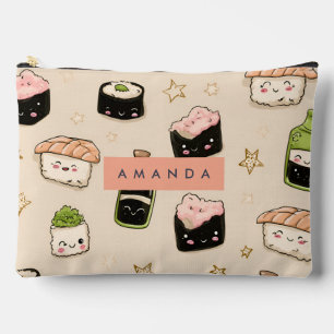 Personalized Adorable Sushi and Soy Sauce Pattern Accessory Pouch