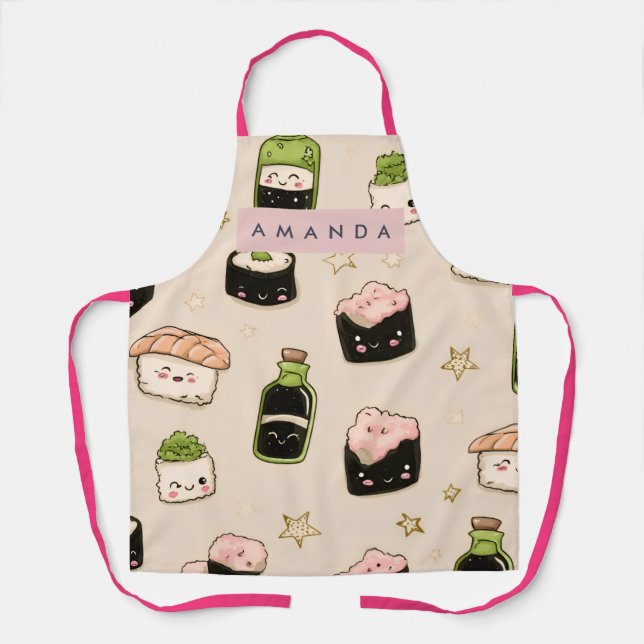 Personalized Adorable Sushi and Soy Sauce Pattern Apron (Front)