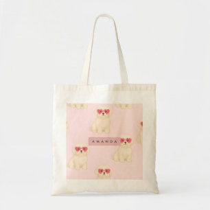 Personalized Adorable White Puppy Tote Bag