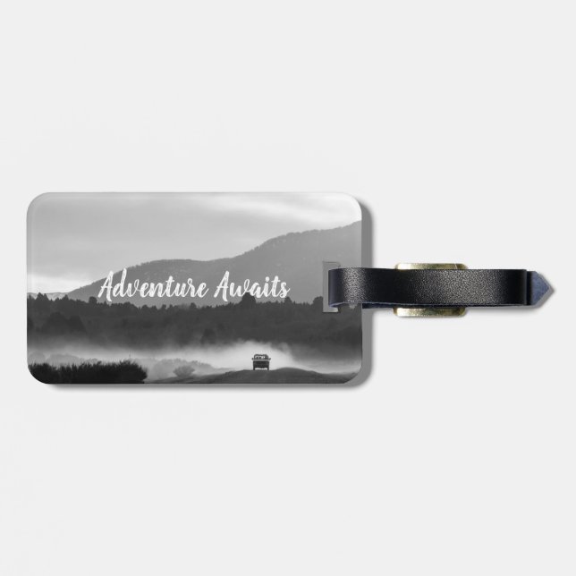 Personalized Adventure Awaits luggage tag (Back Horizontal)