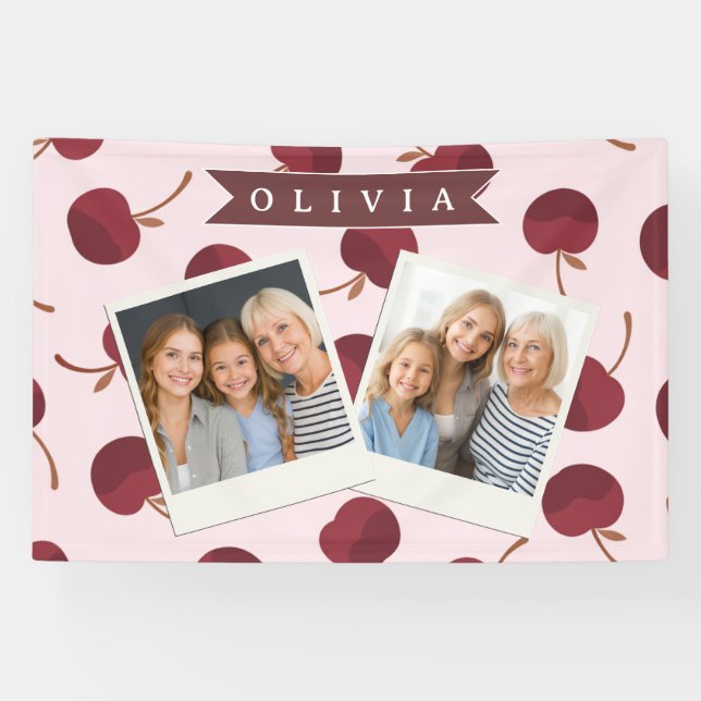 Personalized Aesthetic Cherry Pattern Name Gift Banner (Horizontal)