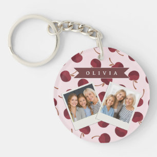 Personalized Aesthetic Cherry Pattern Name Gift Key Ring